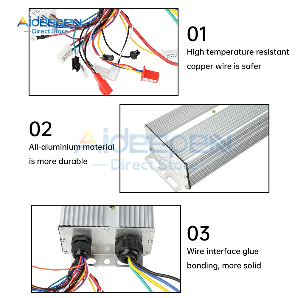 48V/60V/72V/84V E-bike 2000-3000W Controller Brushless a tre modalità per parti di scooter elettrici per triciclo Ebike - immagine 5