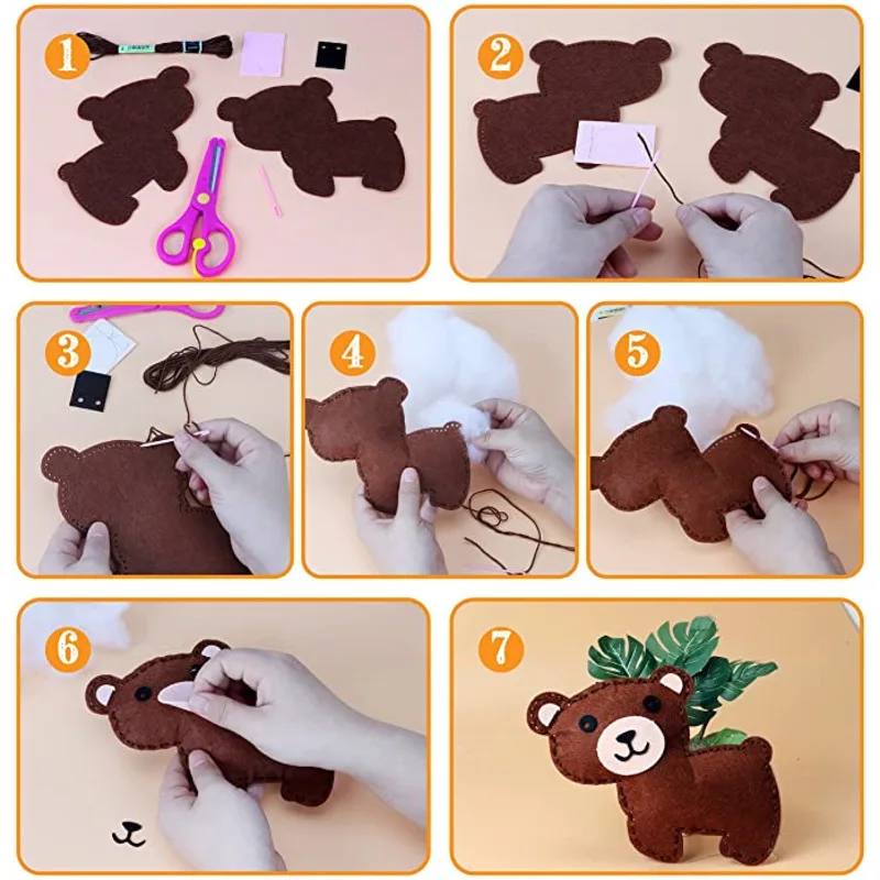 Woodland Creatures Safari Stuffed Animals Felt Plush Animals DIY Wool Felt Educational Toys Handmade Felt Baby Toys