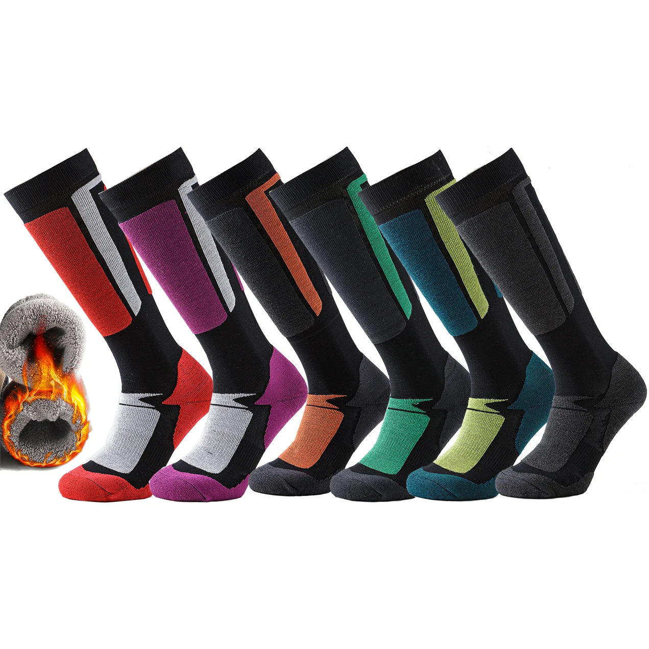 Men Women Skiing Socks Winter Warming Knee High Long Socks Snowboard Outdoor Sport Towel Bottom Terry