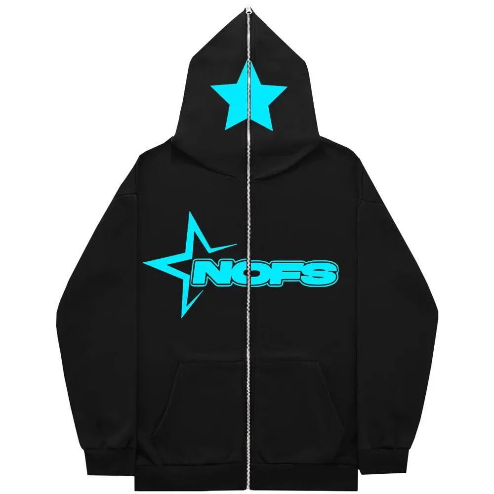 

Gothic Nofs Ins High Street Y2K Unisex Inner Fleece Hoodies&Sweatshirt Fulll Zipper Oversized Men's Women's Streetwear Coat