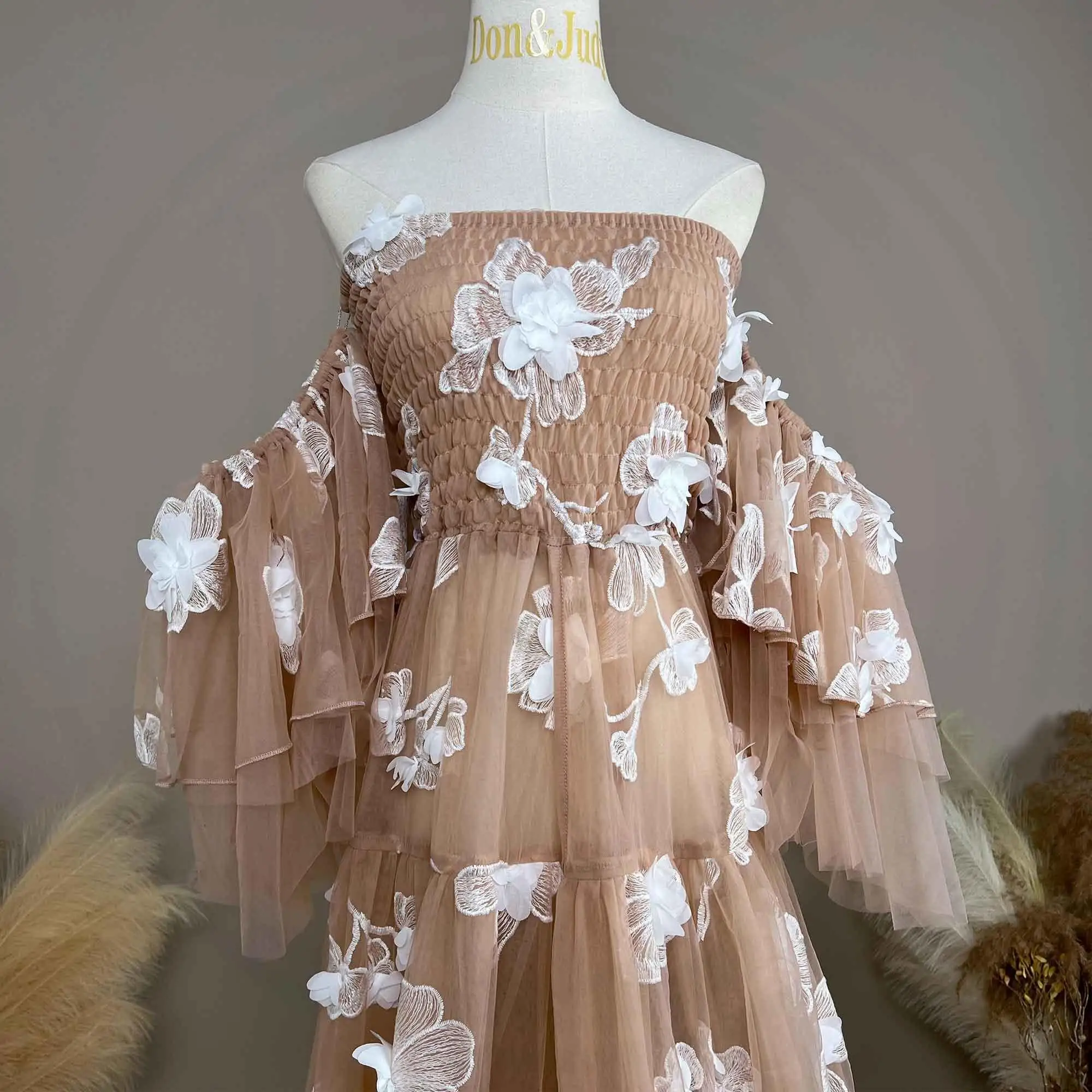 فستان دون آند جودي مطرز بالزهور للنساء، فستان شبكي...