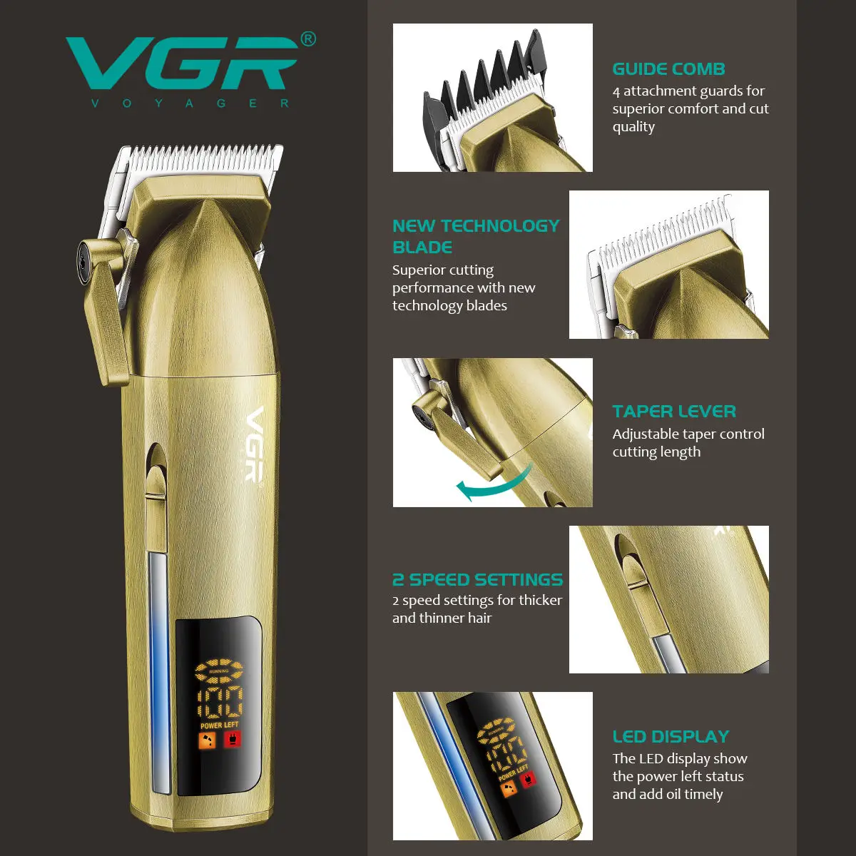 VGR V-688 آلة قص الشعر القوية الجديدة المهنية القا...