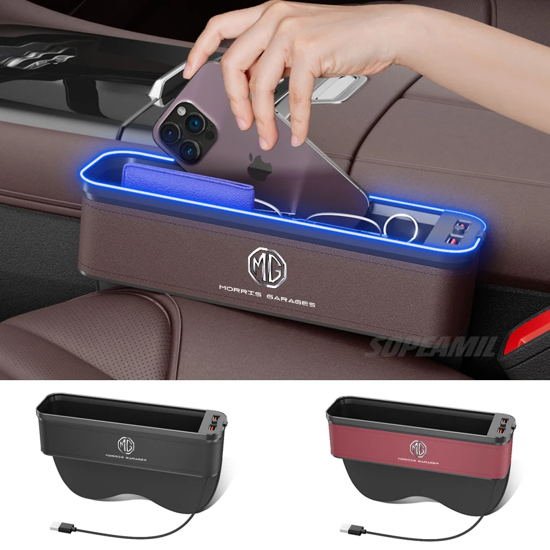 Car Seat Crevice Storage Box USB Charging Seat Gap Slot Mood lamp For MG ZS HS ES5 MG4 EV Electric S5 EV MG3 MG5 MG6 MG7 ONE EZS 2