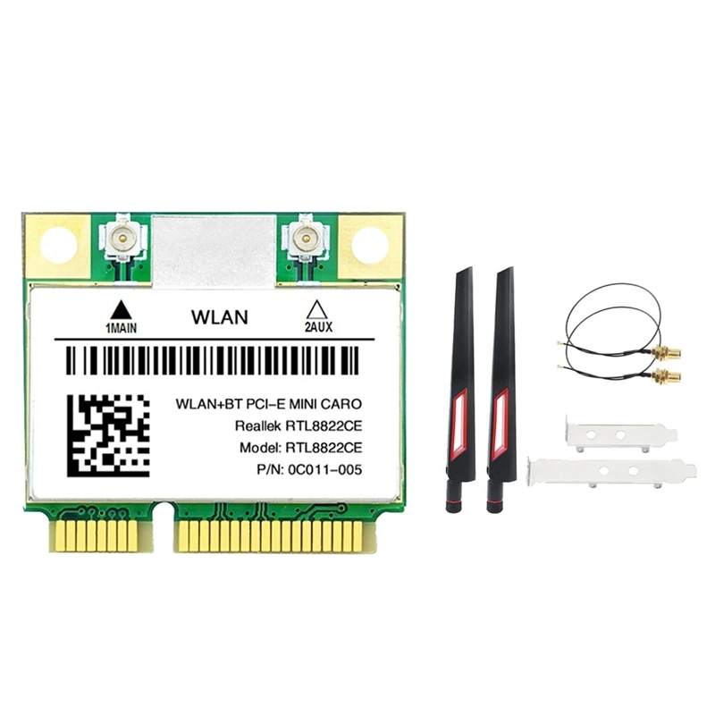 

RTL8822CE Wifi Card +Antenna Kit 1200Mbps 2.4G+5Ghz 802.11AC Network Mini Pcie BT 5.0 Support Laptop/PC Windows 10/11