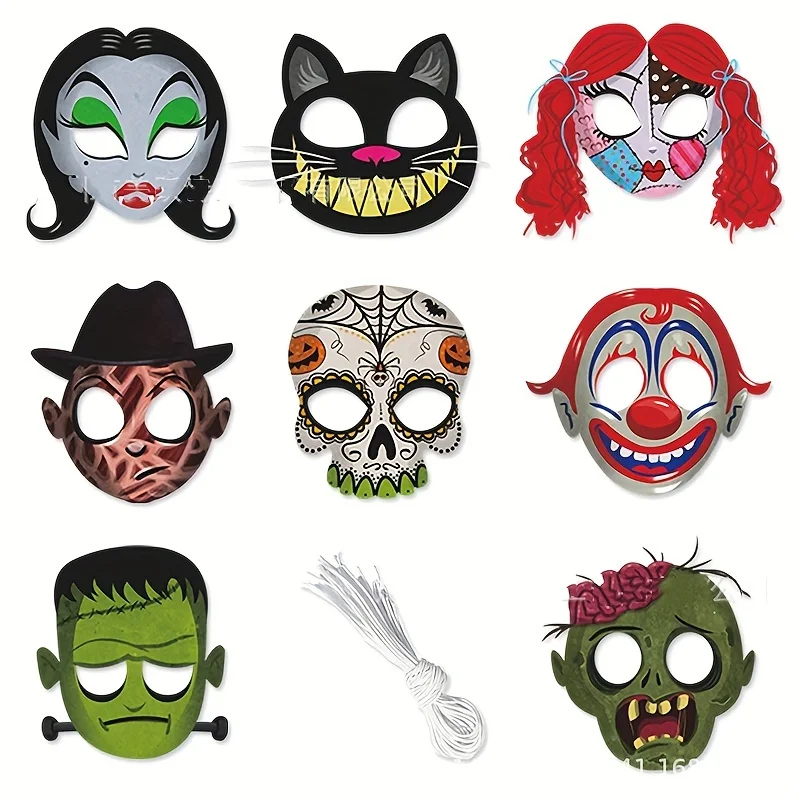 8Pcs Halloween Paper Masks Must-Have for Horror Theme Parties Masquerade Cosplay Eye Masks,party,cosplay