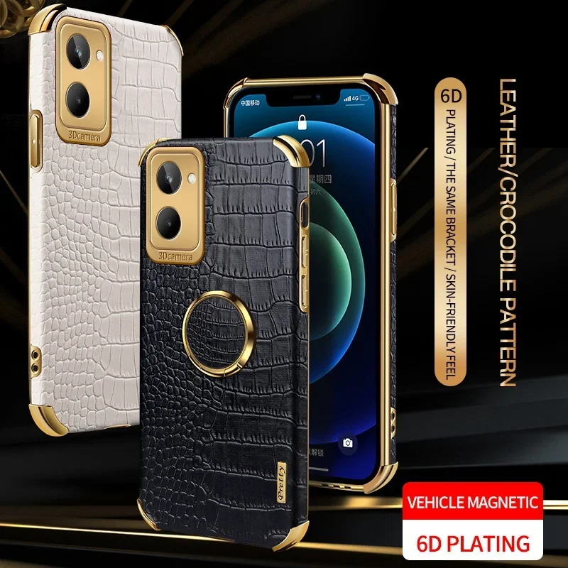Luxury PU Leather Phone Case with Ring Holder and Silicone Protection