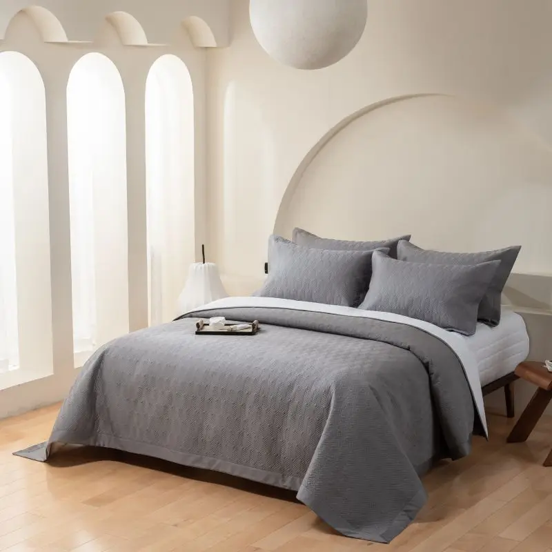 Egyptian Cotton Quilted Bedspread Coverlet, Mattress Cover, Bed Sheet with Pillowcases, Solid Color, 1000TC, 245x270cm, 3Pcs