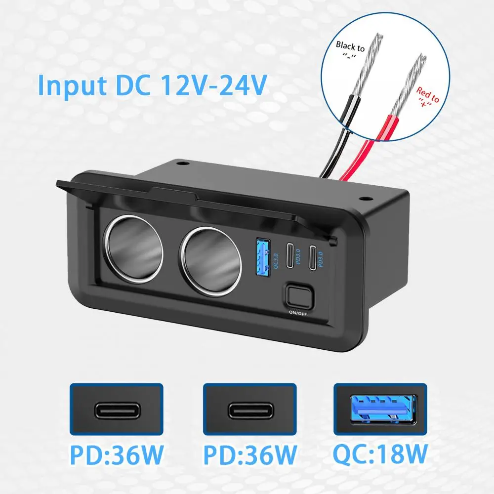 NEUES 12V QC3.0 & Dual PD3.0 Autoladegerät Netzteil Steckdose Zigarettenanzünder Multi-Buchse mit Schalter für Auto Marine RV – Detail 3