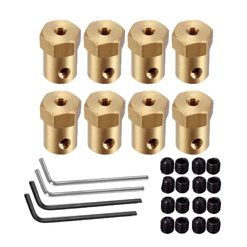 2/3/3.17/4/5/6/7/8mm Hexagonal Brass Shaft Coupling Motor Transmission Connector Screws Wrench Model Car Wheels Tires Shaft flexible coupling shaft coupler shaft connector rigid shaft coupler