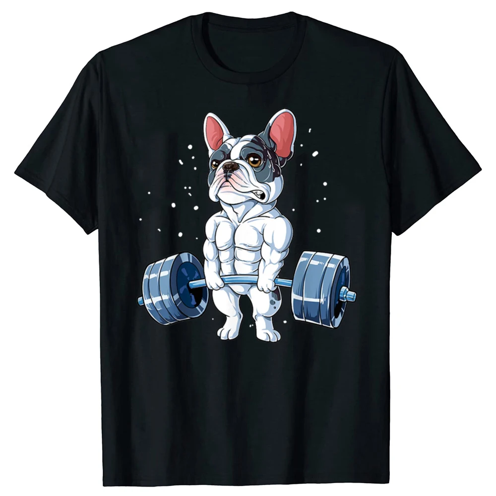 Französische Bulldogge Gewichtheben Lustiges Deadlift Gym T-Shirt Grafik Baumwolle Streetwear Kurzarm Geburtstagsgeschenke Dabbing T-Shirt