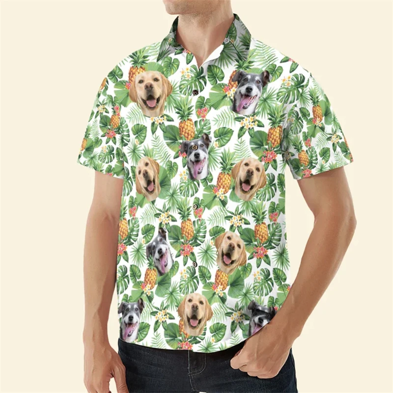 thumbnail image 1 of Camisa de playa con estampado 3D de perro y animal divertido, lindas camisetas con gráficos de mascotas para hombres, ropa, camisas hawaianas casuales, blusas de manga corta para niños, 1 of 5