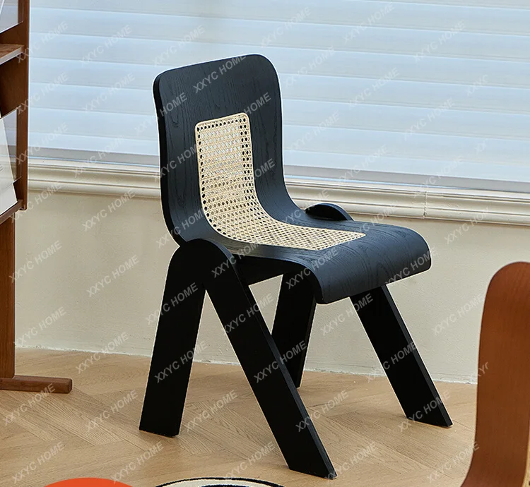 

Rattan Dining Chair Creative Simple Home Desk and Chair Solid Wood Retro I Chair