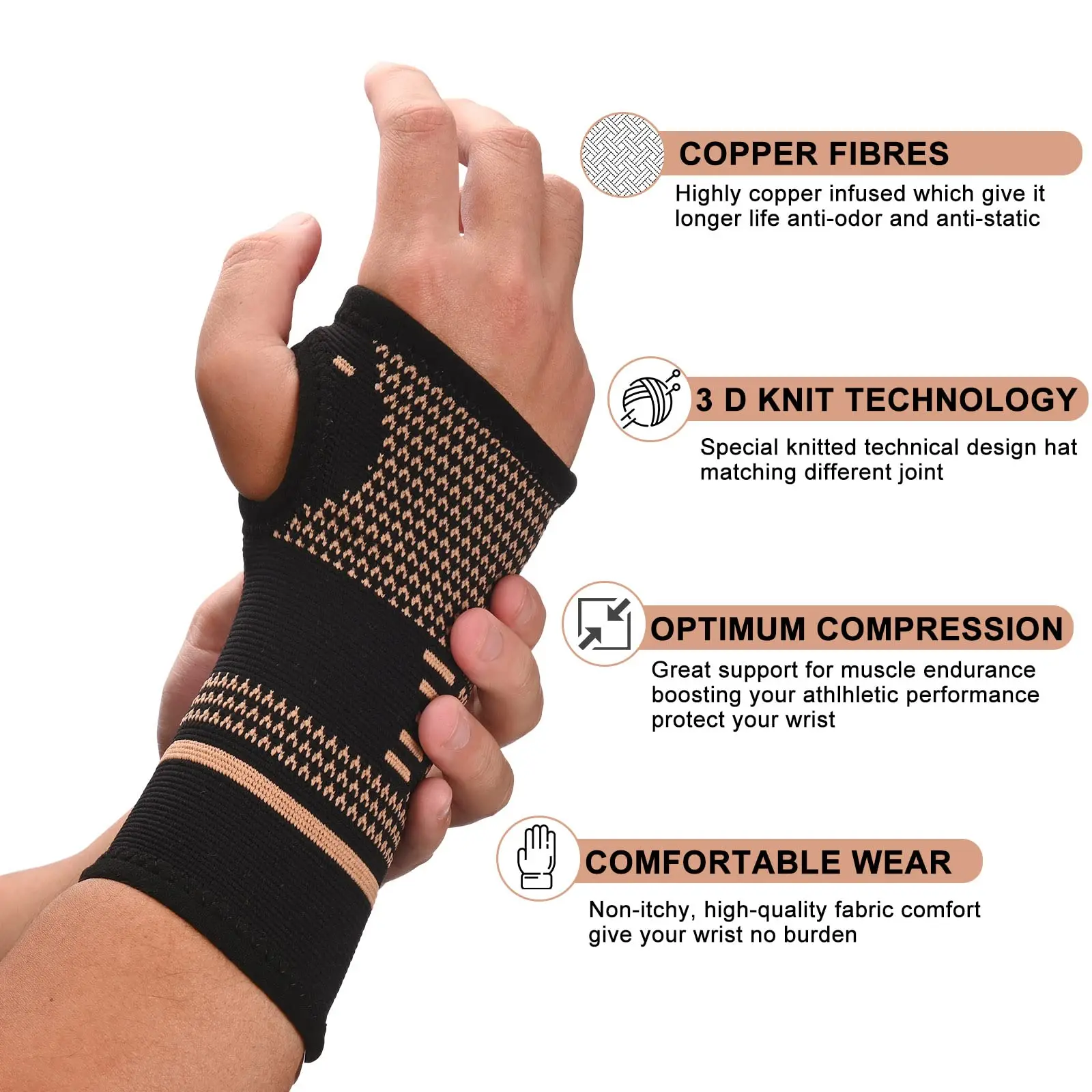 1Pc Copper Compression Arthritis Gloves for Carpal Tunnel RSI Rheumatoid Tendonitis Hand Pain Computer Typing Support for Hands.