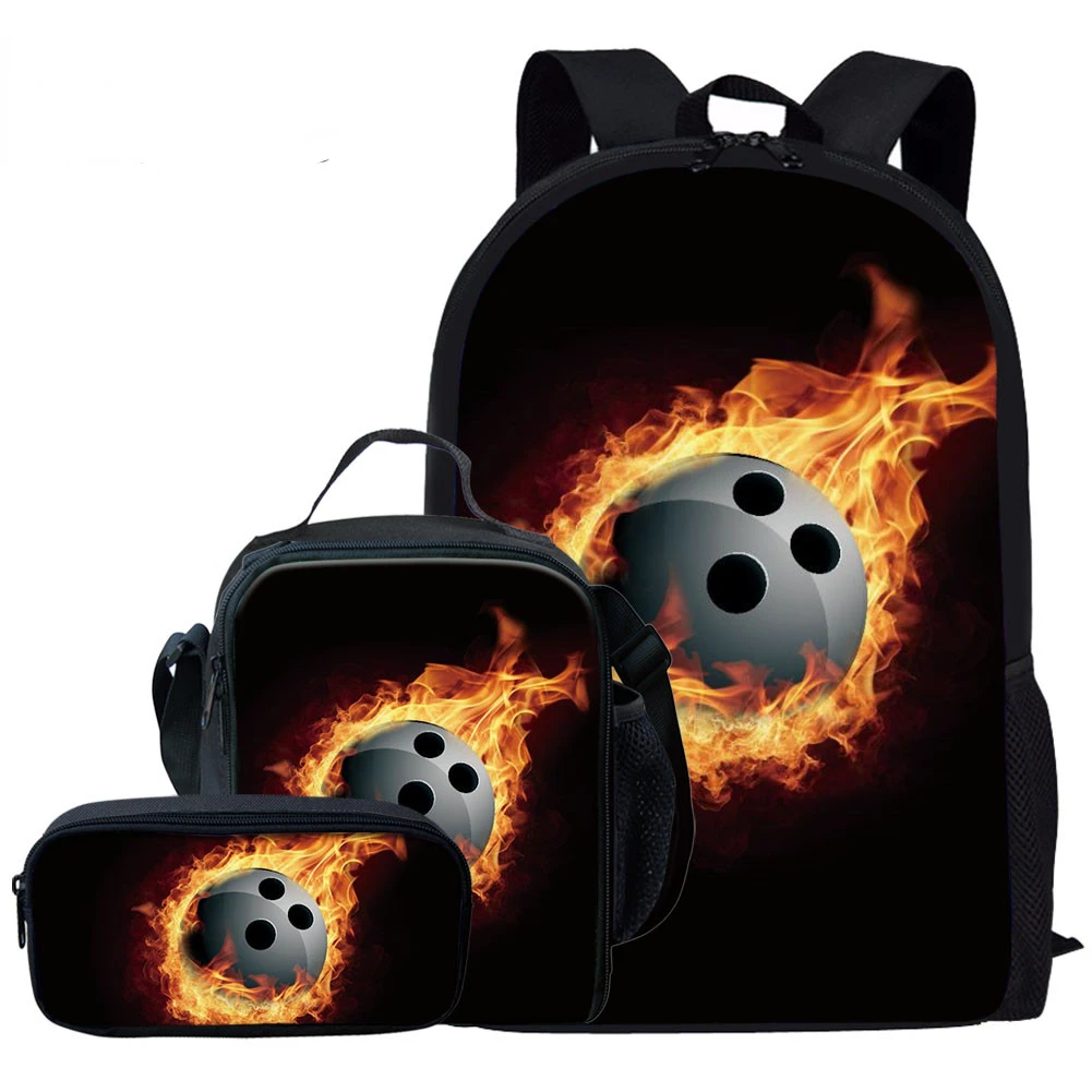 Harajuku Flame Basketball Football 3pcs/Set Backpack 3D Print School Student Bookbag Anime Laptop Daypack Lunch Bag Pencil Case