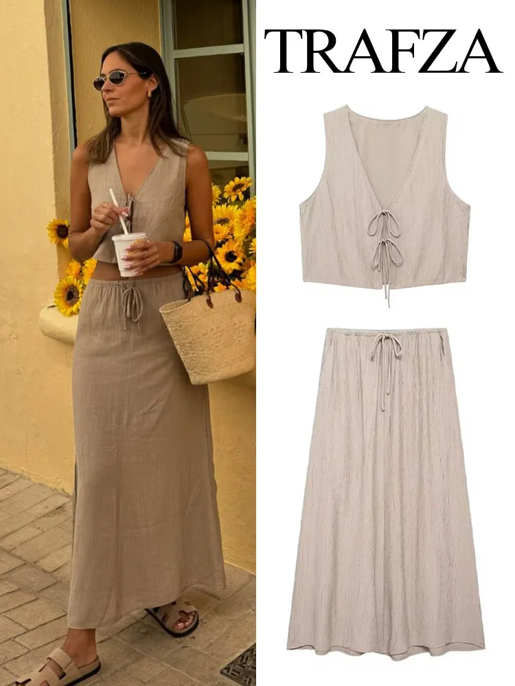 TRAFZA Set da pezzi da donna Chic con scollo a V senza maniche