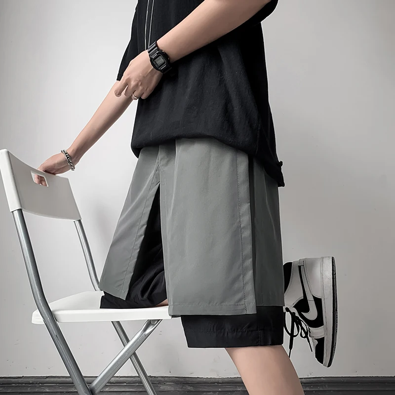 Summer Fashion 2-piece Design Shorts Men Harajuku Streetwear Shorts Joggers Hip Hop Punk Beach Cargo Loose Comfortable Shorts