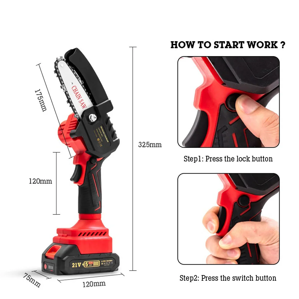 

Smooth and Efficient Cutting 6Inch 1000W Brushless Electric Chainsaw with Imported Guide Chain and Spare Batteries