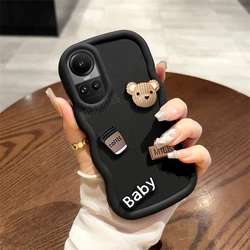 3D Bear Cute Cartoon Wavy Silicone Shockproof Soft Phone Case for OPPO A78 4G (Baby Black)