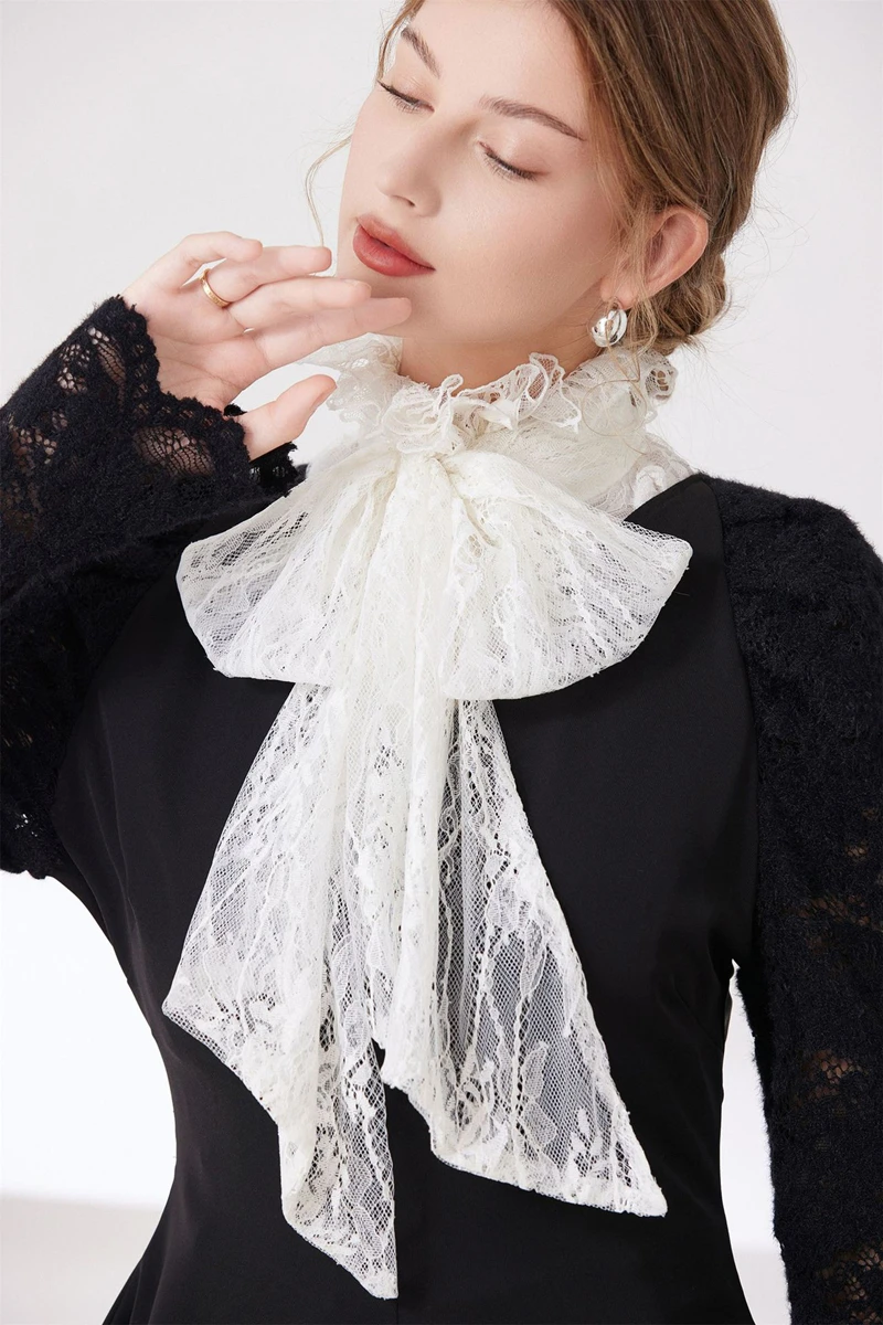 Rüschen-Schleifen-Krawatte, dekorativer Fake-Kragen, abnehmbarer Damen-Pullover, halbes Hemd, hoher Kragen für Frauen und Mädchen – Detail 9