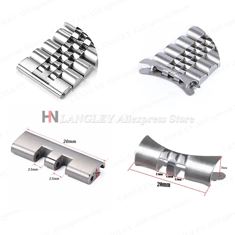Curved End Link Stainless Steel Adapter for 20mm/22mm Watch Bands (2pcs)