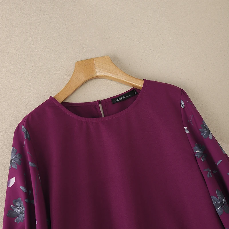 ZANZEA Herbst Blusen Frauen Stilvolle Langarm Gedruckt Bluse 2026 Frühling Casual O Neck Tops Weibliche Elegante Arbeit Hemd Mujer – Detail 16