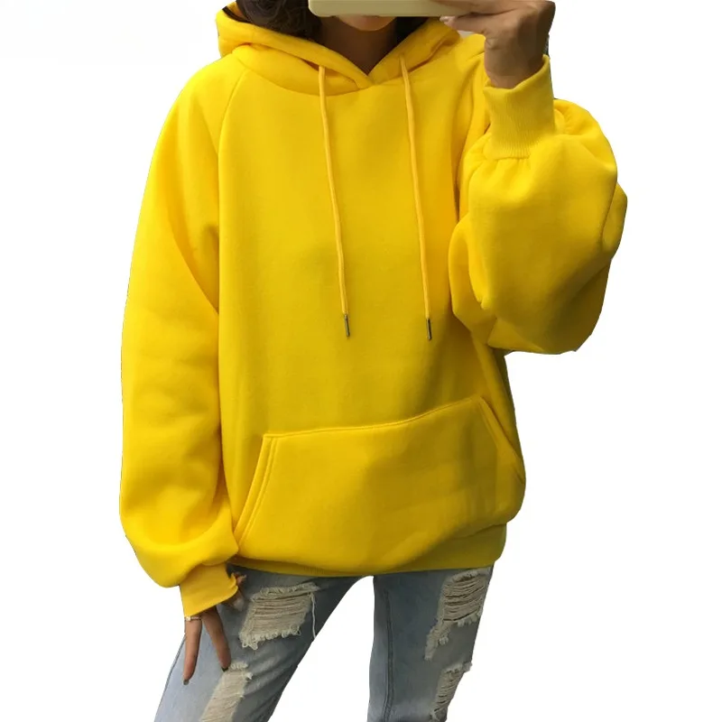 

Zuolunouba 2023 Winter Casual Fleece Women Hoodies Sweatshirts Long Sleeve Yellow Girl Pullovers Loose Hooded Female Thick Coat