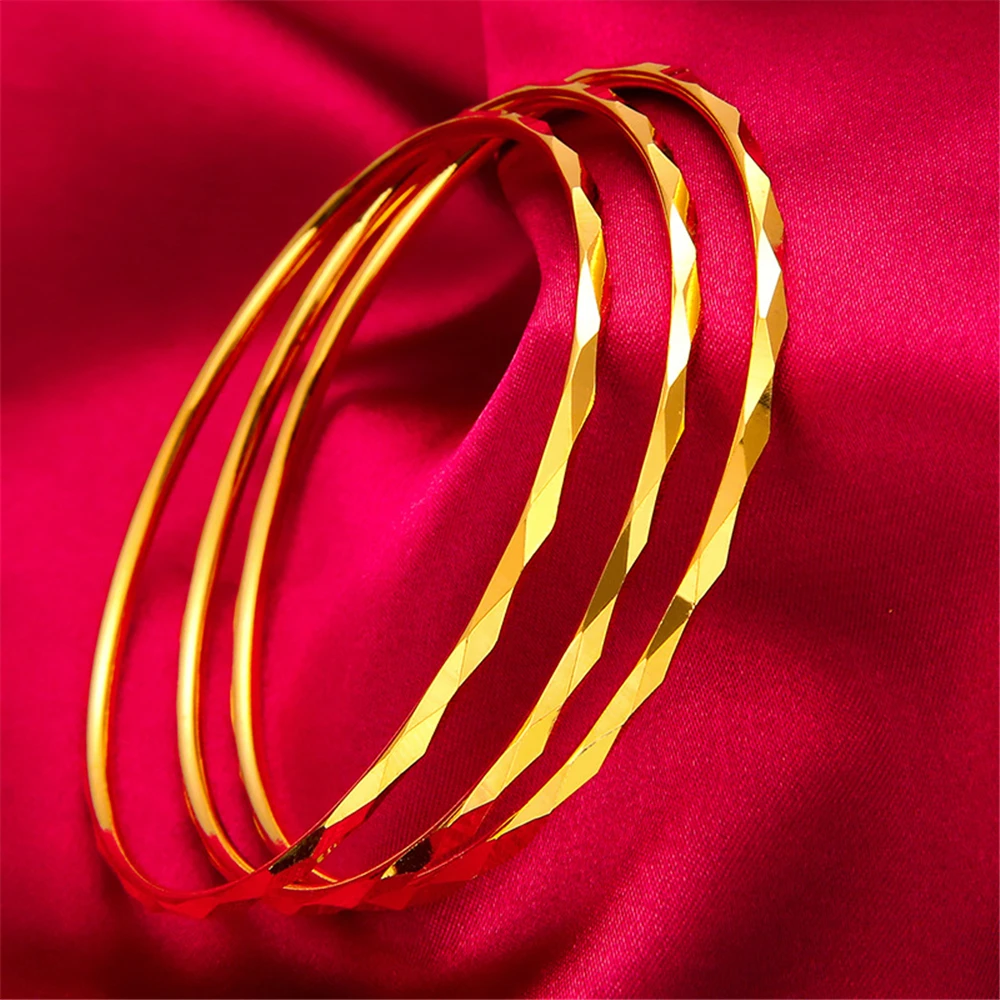 Yellow Gold Plated  Women's Hand Bracelets Stainless Steel 60/62mm Round Circle Bangles Wristband Pulsera Trendy Jewelry Gifts 5