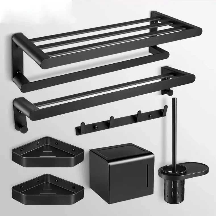 ชั้นวางผ้าเช็ดตัวอลูมิเนียมสีดํา, จี้ฮาร์ดแวร์ห้องน้ํา, ชั้นเก็บผ้าเช็ดตัวในห้องน้ํา, ชั้นวางผ้าเช็ดตัว, อุปกรณ์ห้องน้ํา 1