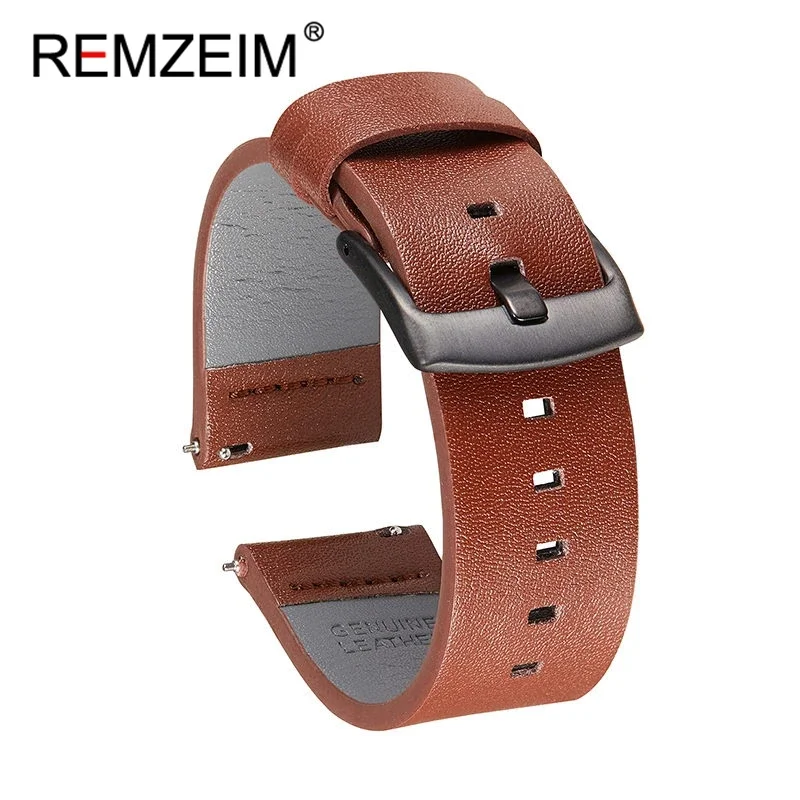 Premium Gray Genuine Leather Watch Band Strap with Quick Release