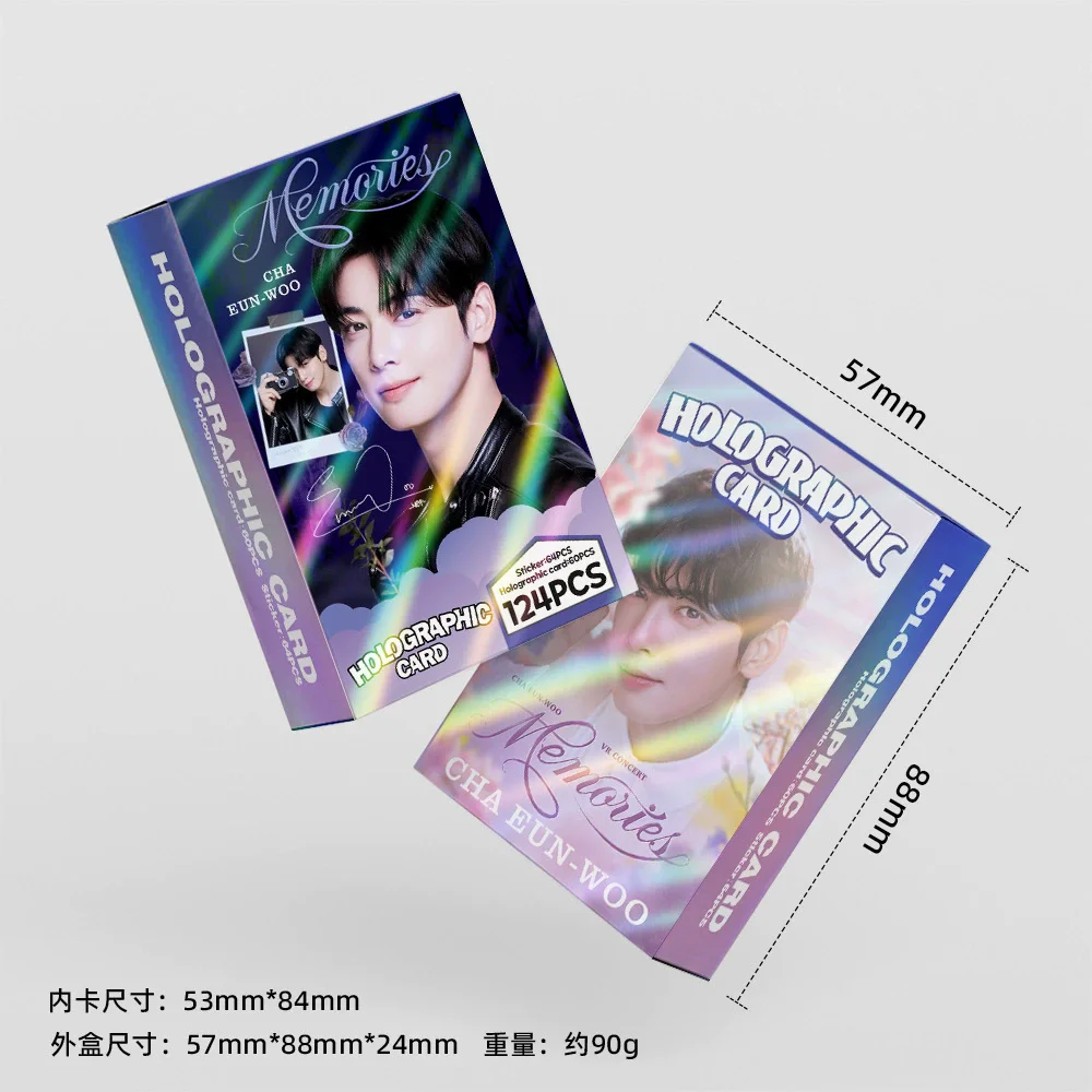 124PCS Cha Eun-woo Holographic Photo Cards - Double-Sided Korean