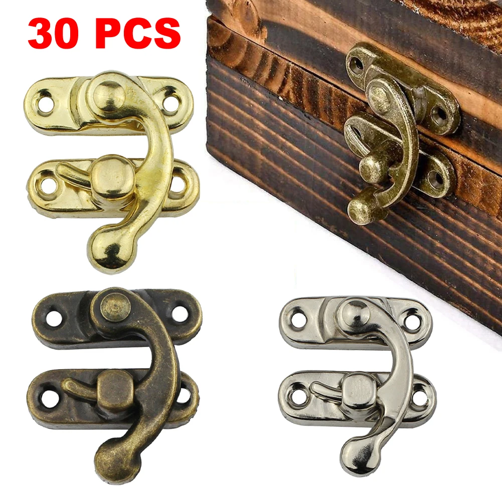 30pcs Antique Metal Catch Curved Buckle Horn Lock Clasp Hook Bronze Iron Padlock Hasp Hook Lock For Mini Jewelry Wooden Box jewelry box hasps
