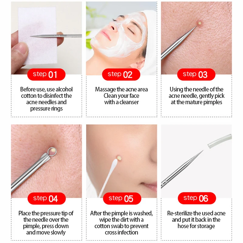 Stainless Steel Pimple Needle Double Head Acne Hook Pimple Squeeze Blackheads Whiteheads Remover Skin Care Women Beauty Set Tool facial beauty instrument blackhead remover skin tag remover blackhead instrument