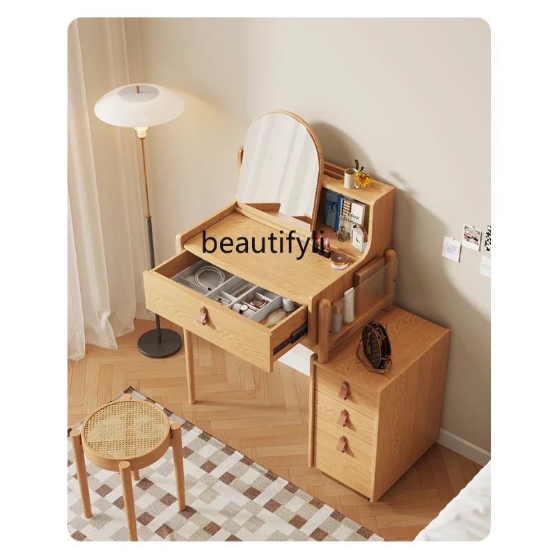 

Solid Wood Retractable Dresser Storage Cabinet Integrated Log Style Bedroom Small Apartment Nordic Simple Modern Makeup Table