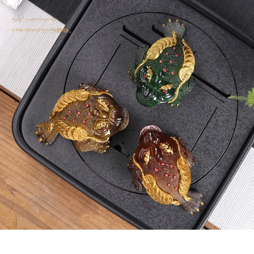 Description Picture 6 of itemResin Golden Toad Tea Pet Cute Green Red Color Changing Tea Pet Tea Tray Gold Raise Golden Toad Tea Table Decoration
