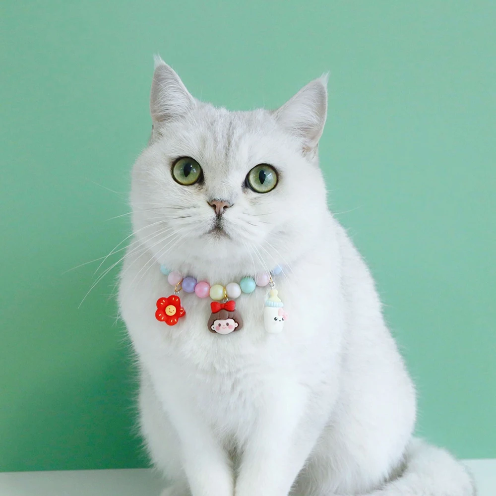 고양이 개 목걸이 마카롱 컬러 귀여운 진주 애완 동물 생일 목걸이 펜던트, 조절 가능한 새끼 고양이 강아지 진주 그루밍 애완 동물 제품