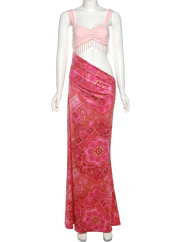 Nibber Fashion Sexy Hollow Tassel Women Dress Y2K Backless Sleeveless Side Ruched Summer Midnight Clubwear Backless Vestidos