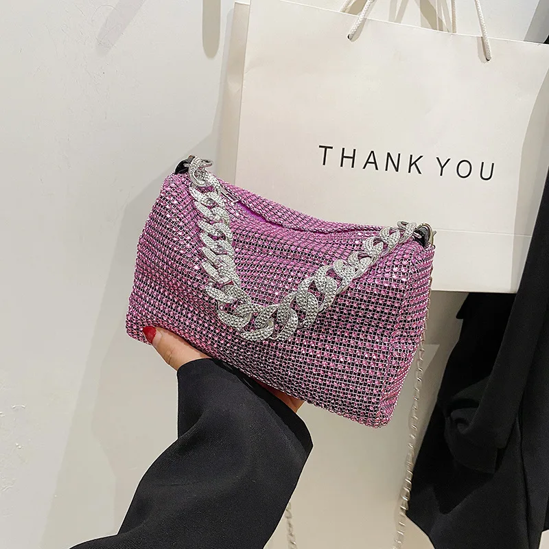 Luxury Designer Shiny Shoulder Bag Shining Evening Clutches Handbag Party Purses Gold Silver 2023 New Women's Bag - Image 2