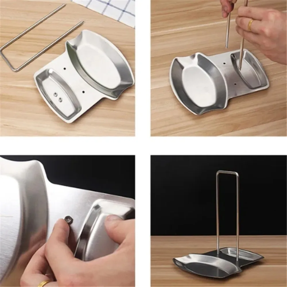 Stainless Steel Pan Pot Cover Stand Soup Spoon Holder Drain Rack Stove Organizer Storage Kitchen Accessories