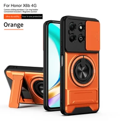 Military Armor Magnetic Phone Case with Camera Protection and Foldable Holder for Honor X6B Plus (SJia - Orange)
