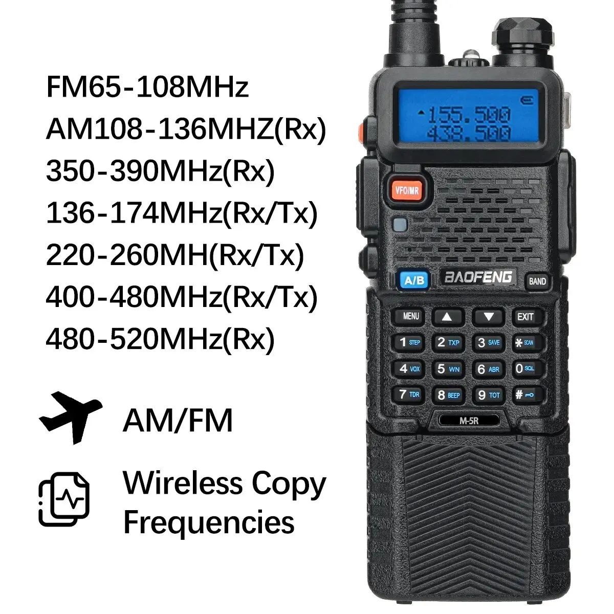 1/2 Stuks Baofeng M-5R Walkie Talkie Air Band 3800Mah Batterij Draadloze Kopieerfrequentie Lange Afstand Am Ham UV-5R K5 Bidirec walkie talkie