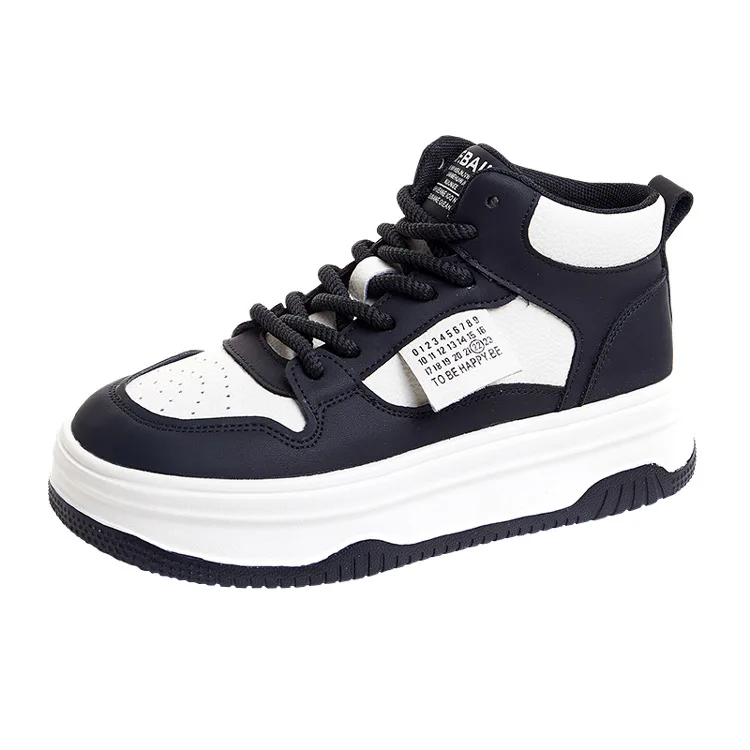 EVA Genuine Leather High Top Shoes for Women's 2023 Autumn New Women's Shoes Panda Versatile Women's Cowhide Sports Casual Shoes
