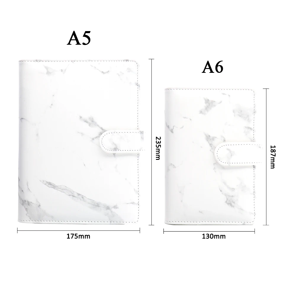 A5 A6 Leather Notebook Shell Marble Loose-leaf Binder Cover Diary Schedule Journal Binder White Marble Print Notebook Covers
