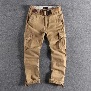 Pantaloni mimetici pesanti Abbigliamento uomo Multi-tasche Pantaloni da esterno patchwork in tinta unita Cargo retrò Abbigliamento casual Jogger