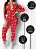 Women s Christmas Pajamas Romper Cute Print Long Sleeve Zip Up Hooded Jumpsuit Sleepwear 3