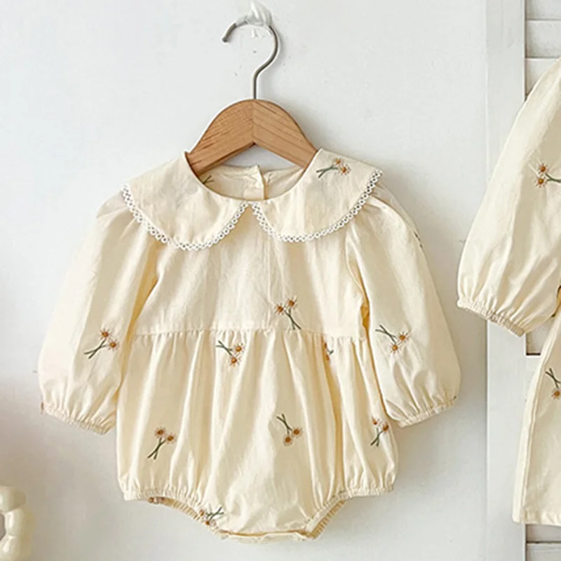 Spring 0-24M Baby Girl Clothing Toddler Baby Girl Romper Embroidery Flower Dots Cotton Romper White Infant Baby Girls Jumpsuit 3