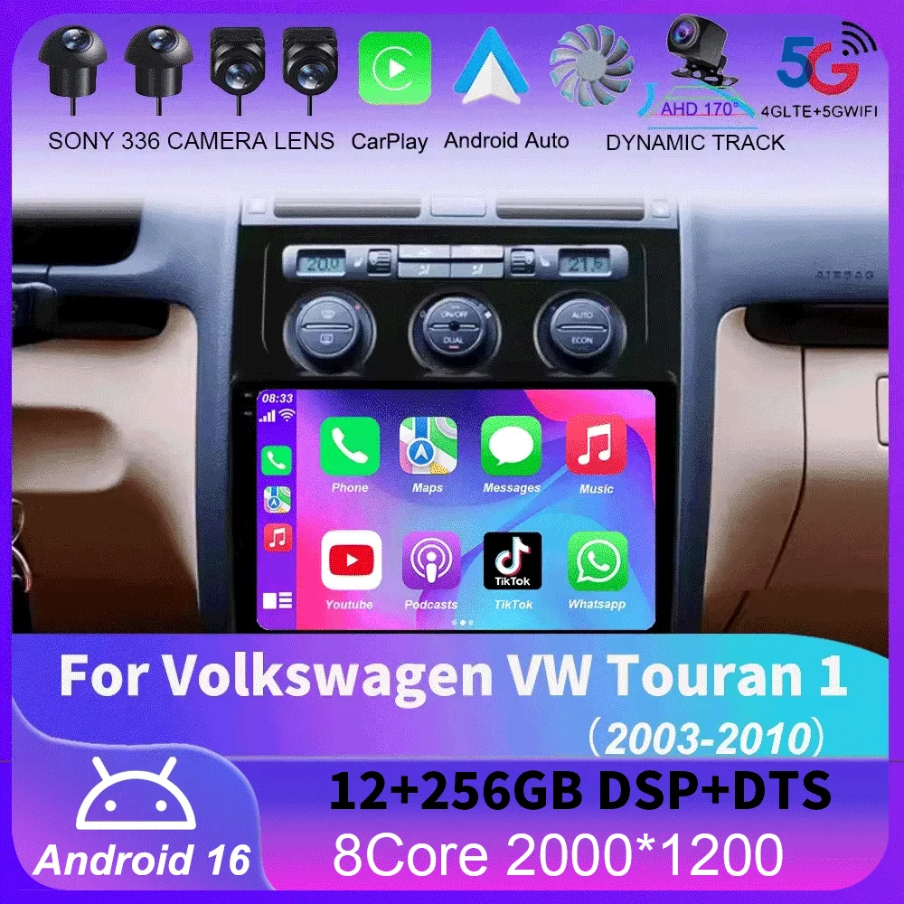 Radio para Auto Android 16 para Volkswagen VW Touran Reproductor Multimedia con Navegación GPS y Estéreo