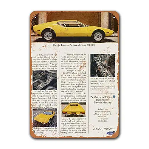 1971 De Tomaso Pantera Car Tin Signs Vintage Metal Bar Poster Pub Garage Sala Giochi Coffee Club Wall Decor Home 8X12 Pollici