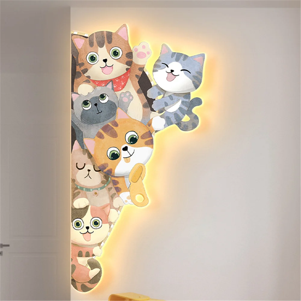 Corner Cat Mural LED Wall Lamp 6