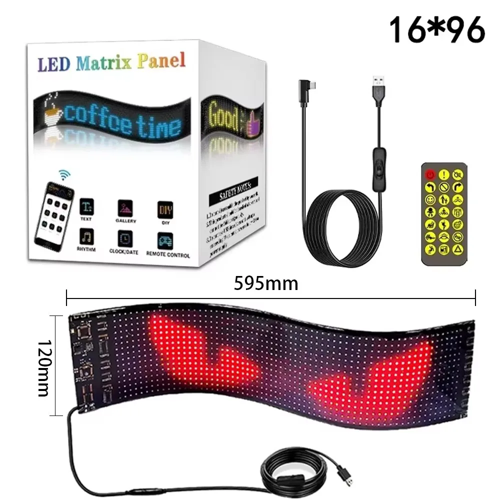 アクセサリー LED Matrix Panel 16x96 120x595mm 16x96 RGB LED Car Sign Animation LED Matrix Pixel Panel DIY