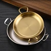 Stainless Steel Round Plate with Handle Korean Sauce Seasoning Dish Snack Serving Tray Flat Bottom Plates Kitchen Tableware 1